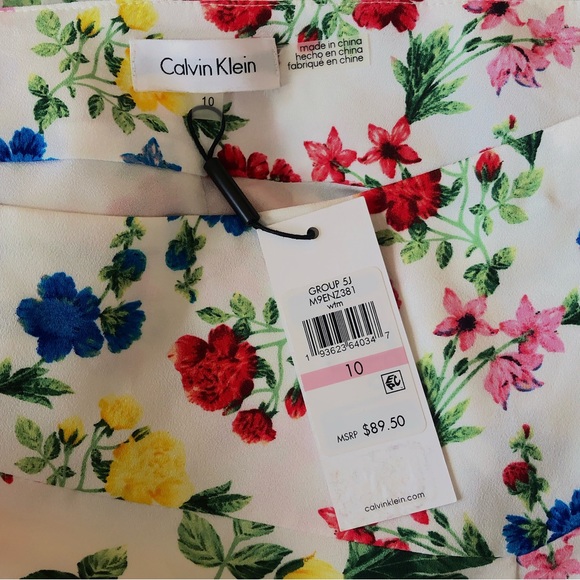 CALVIN KLEIN NWT white floral print midi skirt, size 10 - Picture 6 of 8